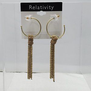 Relativity Gold tone Post Open Hoop Tassel Earrings